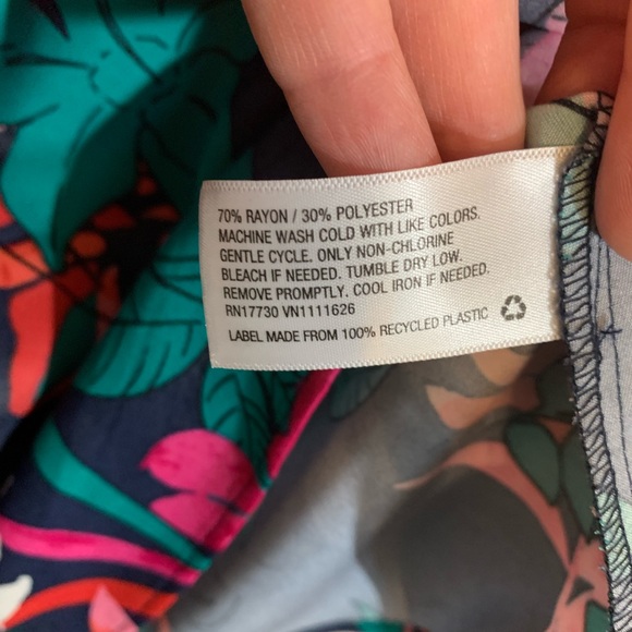 Isabel Maternity (XL) Pink Navy Teal Floral Top with Cold Shoulder and ruffles - Picture 9 of 9